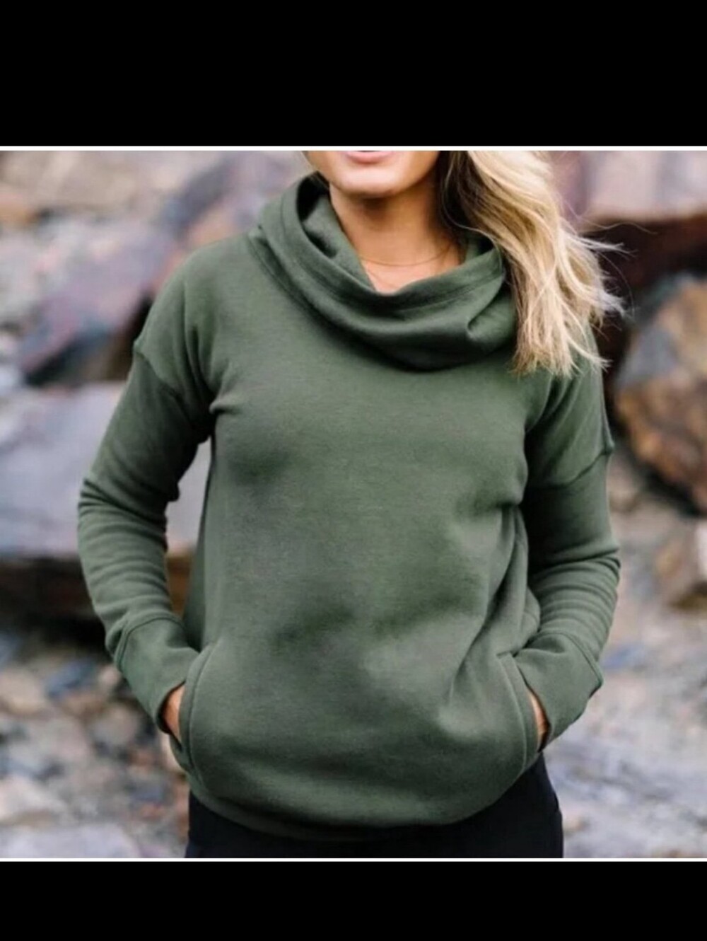 Zyia Active Cozy Olive Green Funnel Neck Women's Sweatshirt Size L
